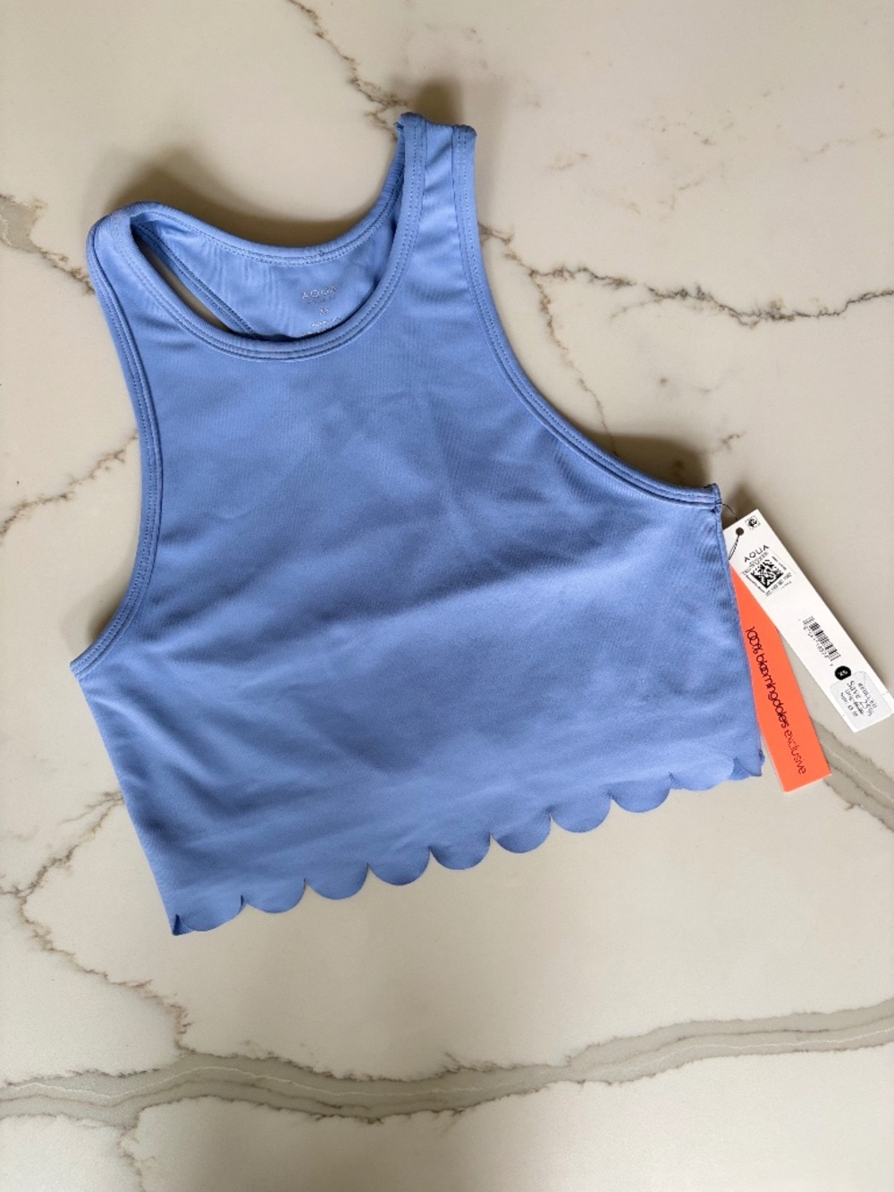 AQUA Athletic Scalloped Hem Racerback Crop Tank Periwinkle XS NWT